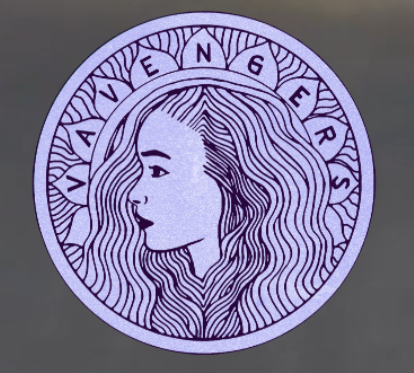 Illustration of a woman's profile with flowing hair, surrounded by decorative patterns and text.